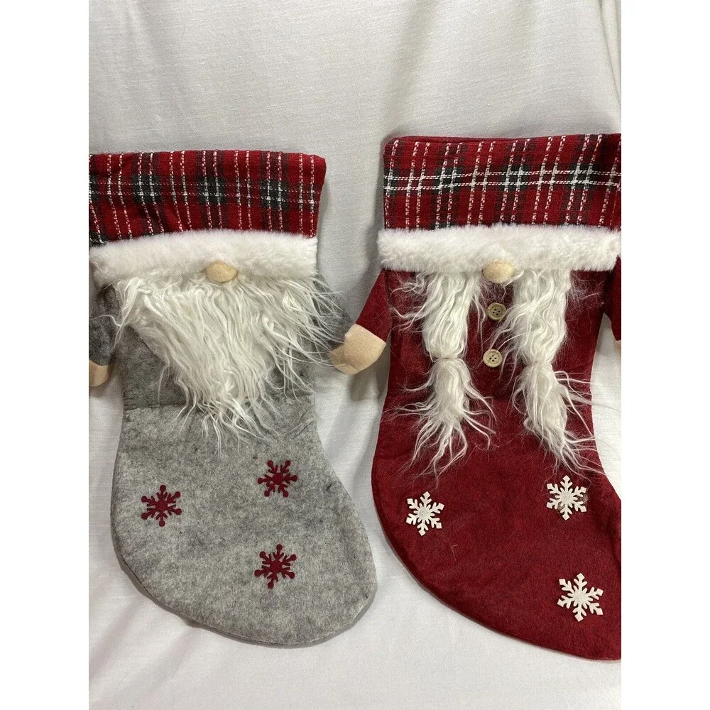 Christmas Stockings 3D Gnomes Plaid Gift Candy Bag Tree Hanging Ornament